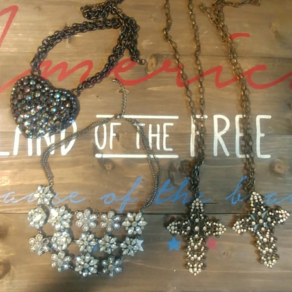 3 UNIQUE NECKLACES with RHINESTONES
